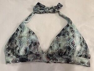 PINK Victorias Secret Light Blue Snakeskin Print Halter Bikini Top Size XL NWOT